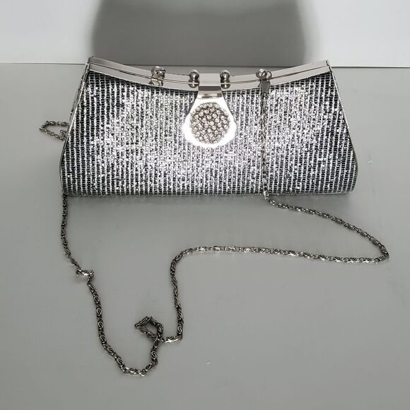 Vintage Silver Evening Bag with Rhinestone Cluster Clasp - Picture 1 of 8